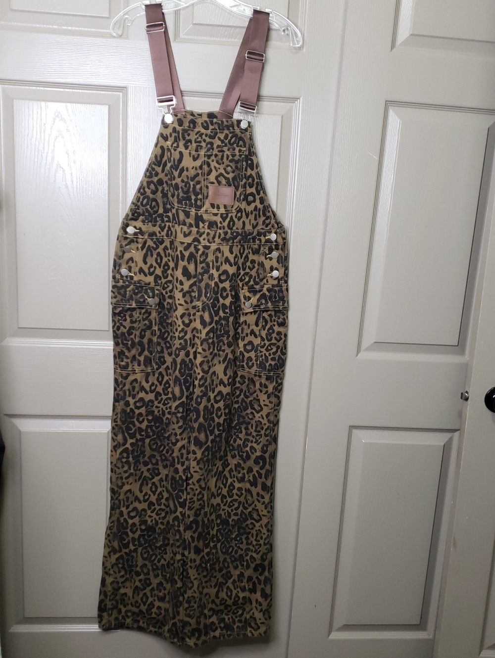 UP Premium Jeans Leopard Print Women's Utility Overalls - Brown